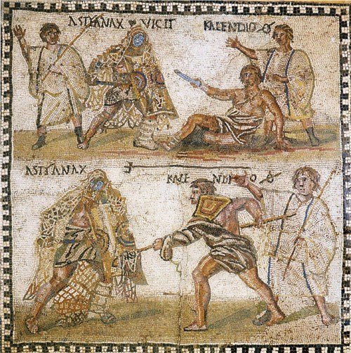 Los gladiadores luchando_mosaico